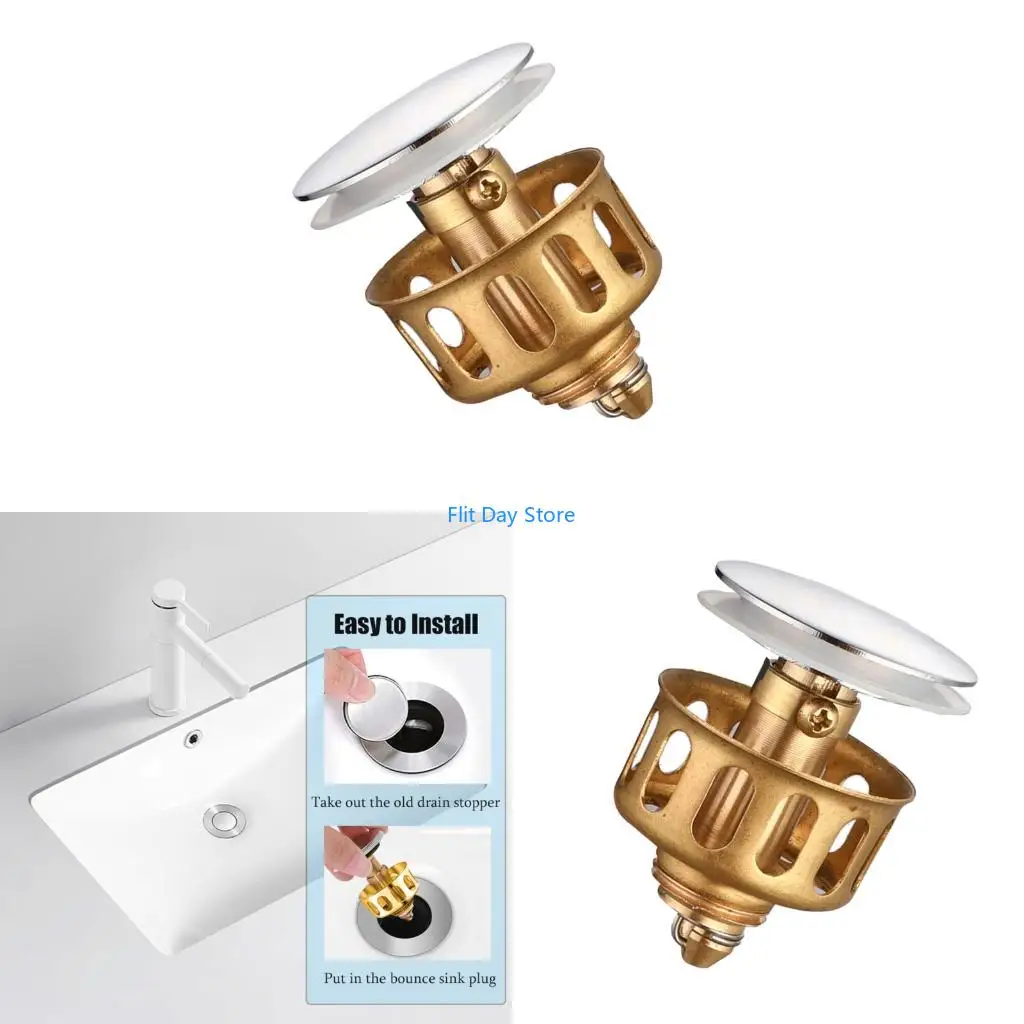 

F92C Copper Drain Plug Kitchen Sink Drain Strainer Stoppers Bounce Cores Strainer Basket Filter Push-type Sink Stoppers