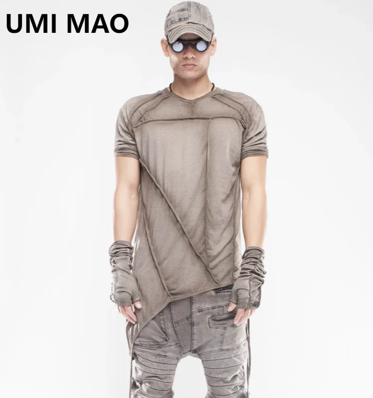 

UMI MAO Dune Top Wasteland Pioneer Retro Asymmetric Backing Ribbon Tie Dyed Three Quarter Sleeve T-shirt DEMO Trendy