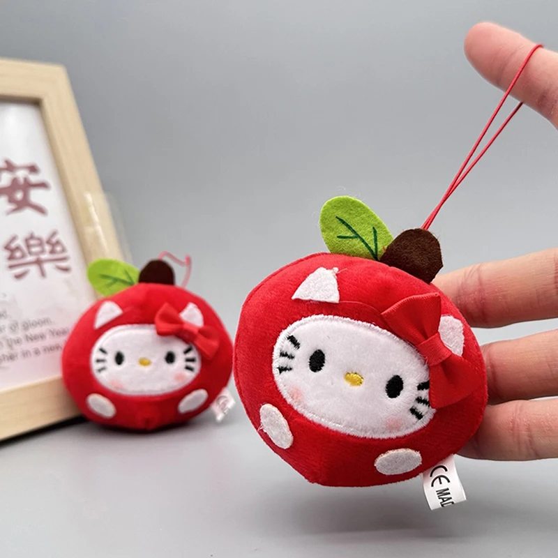 Simpatico portachiavi in peluche Apple Hello Kitty Kawaii Sanrio KT Cat bambola di pezza ciondolo portachiavi per auto zaino borsa decorazione regalo per bambini