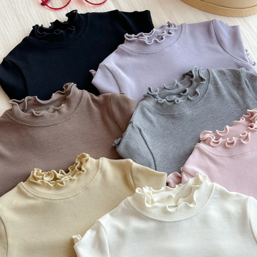 Girls' Fashionable Autumn Top Autumn Clothes Stylish and Versatile T-shirt Basic Style Lace Collar Base Shirt