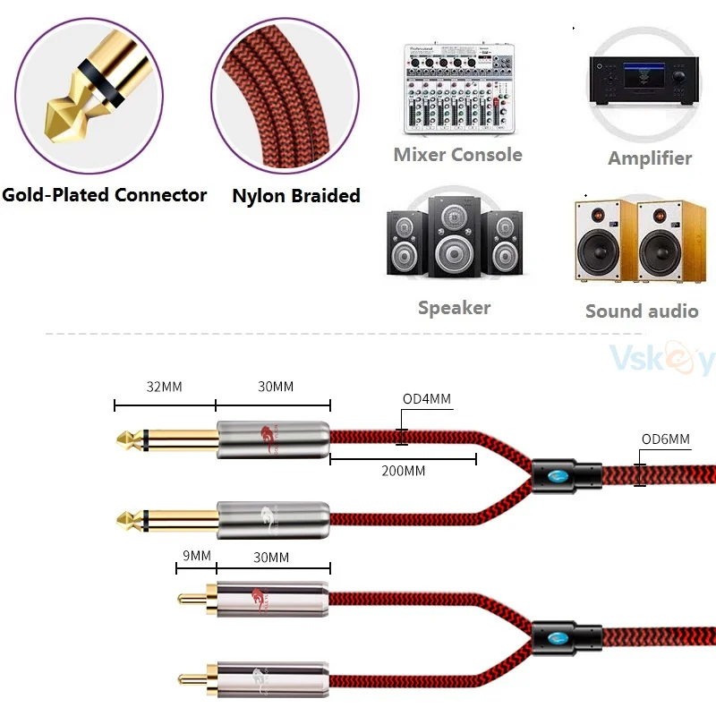 Cable de Audio Hifi Dual TS Mono de 1/4 \