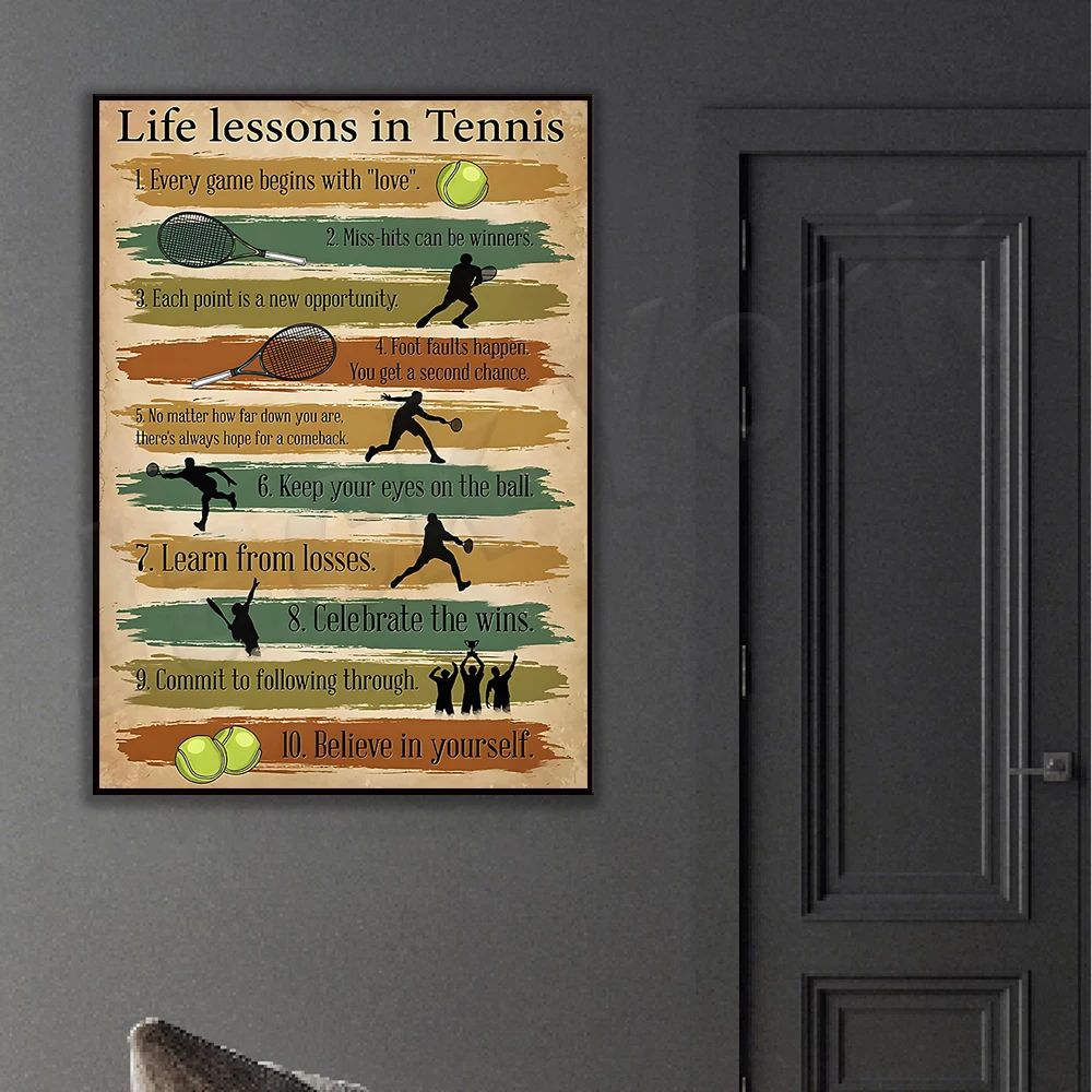 Life Lessons In Tennis Vintage Club Decor 10 Tennis Player Tips Poster Family Room Outdoor Wall Decor