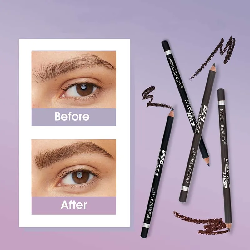 2 Colors Wooden Eyebrow Pencil & Eyeliner Waterproof Smudge Proof Hard Tip Makeup Pencil for Brows Enhancers Eyes Natural Look