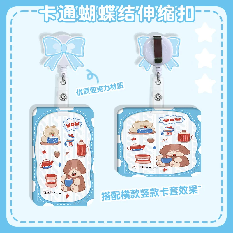 Bow Retractable Badge Reel with Back Clip, Acrylic Anti-lost Pull Reel for Student School Office Stationery Accessories