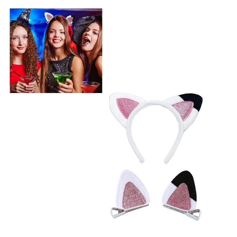 Cute Anime Cat Ear Headband for Make Up Cosplay Costume Hair Clip Halloween Party Headdress Women Face Washing Headwear