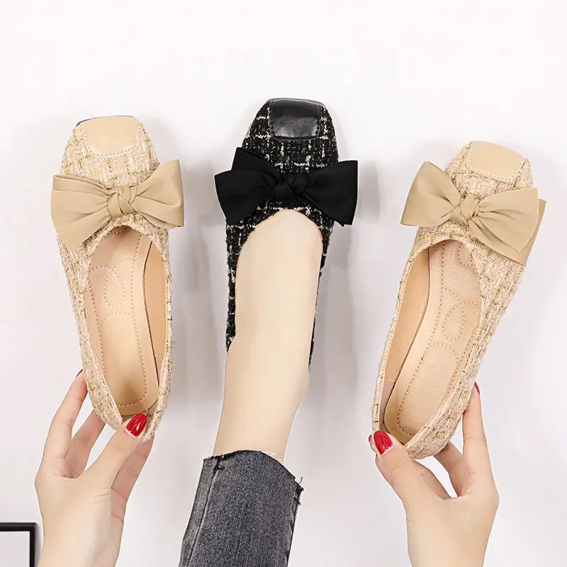 With Bow Low Heel Elegant Shoes for Women 2024 Cute Kawaii Ladies Summer Footwear Popular Y2k Comfortable Chic Beau Today A E