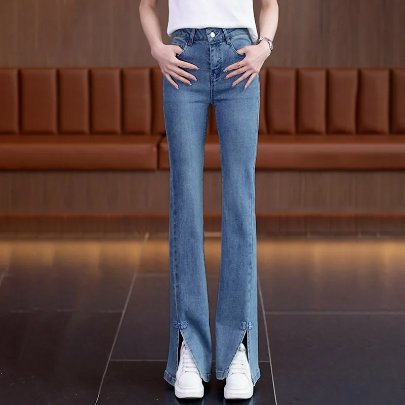 

Split Flared Jeans for Women, Autumn High Waist Fashion Slim Narrow Version Floor-Length Straight Flared Pants