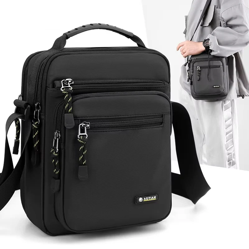 Men Multi-layer Shoulder Bag Fashionable Casual Lightweight Nylon Crossbody Bag for Daily Outing Commuting Small Handbag