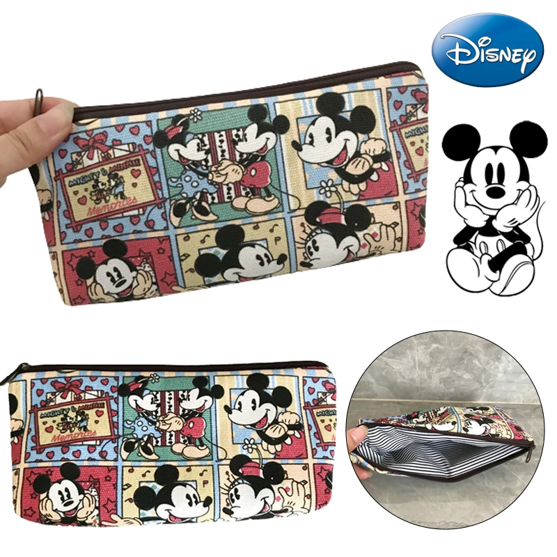 Disney Mickey Mouse Women Cosmetic Bag Cartoon Canvas Makeup Storage Pouch Travel Organizer Bag Toiletry Pocket for Girls Gifts