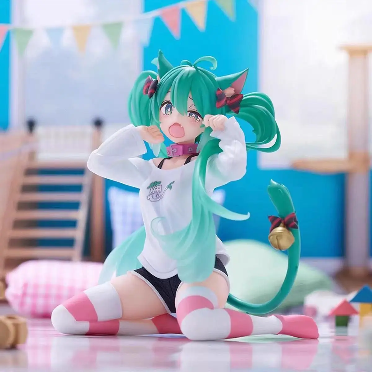 プレミアム初音ミク猫耳フィギュア、可愛いネコミクアニメコレクタブルスタチュー、ベル付き尻尾、精巧なボーカロイドフィギュアギフト