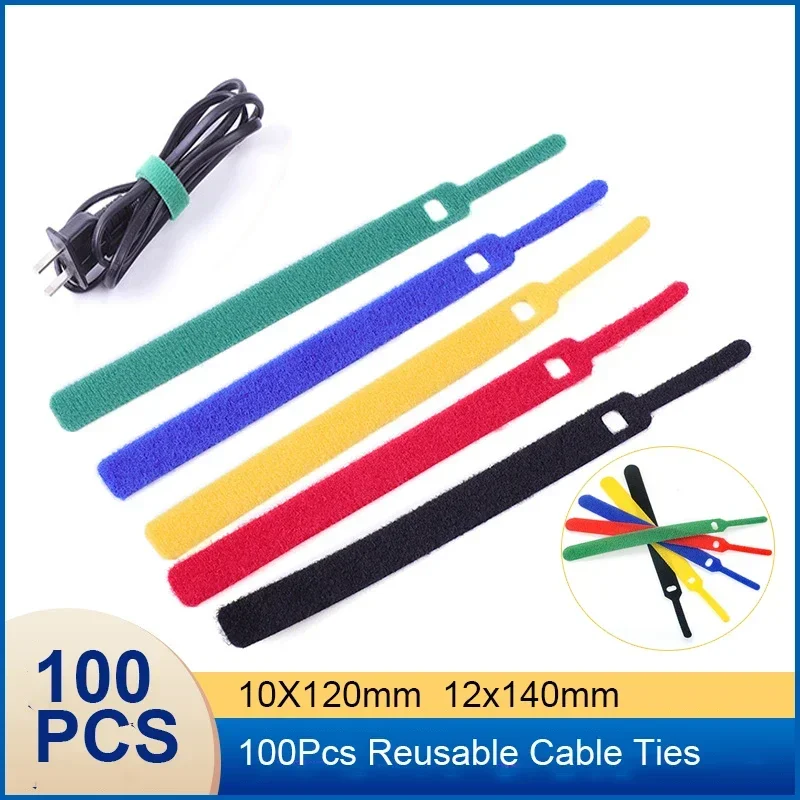 100Pcs Reusable Cable Ties Multi-Color 5 Inch Straps Hook and Loop Cord Organizer Cable Ties for Cord Management