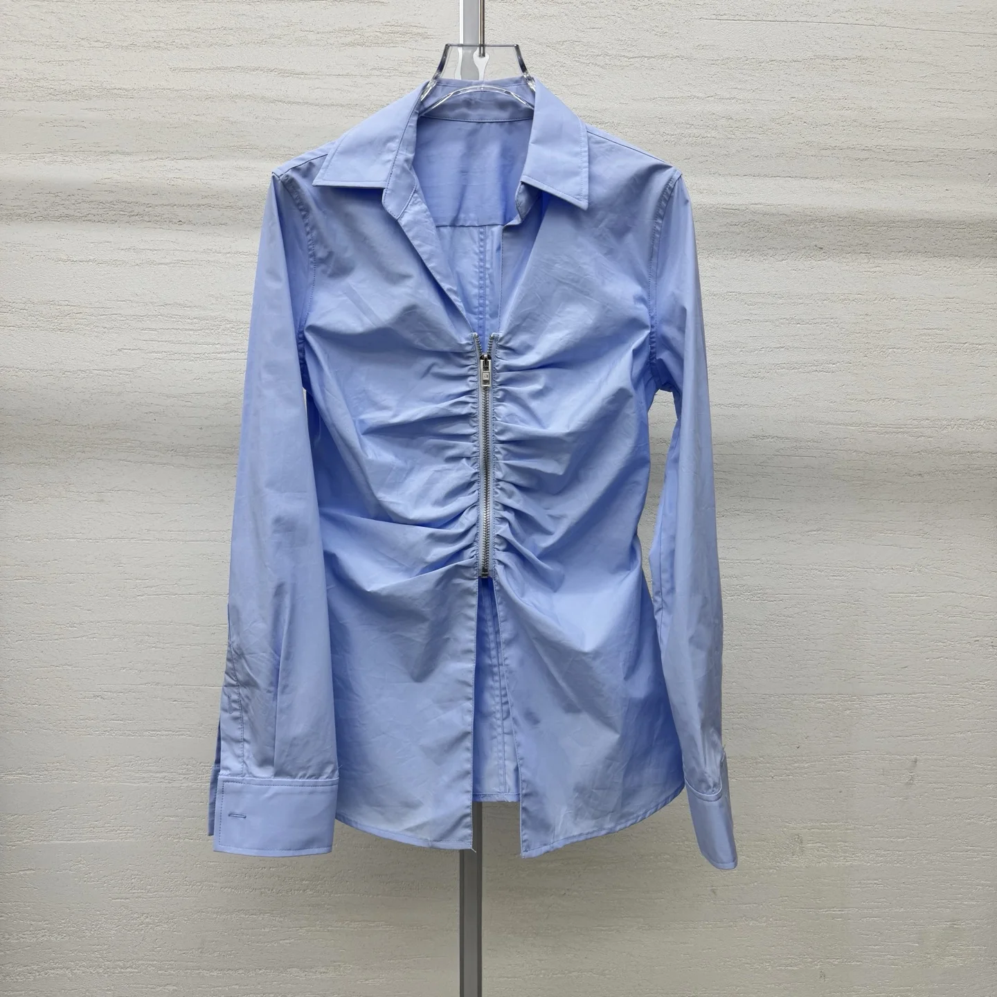 

Высококачественная женская рубашка для повседневной носки с молнией, плиссированная, стройнящая, универсальная, элегантная, дышащая, из хлопка, с длинным рукавом