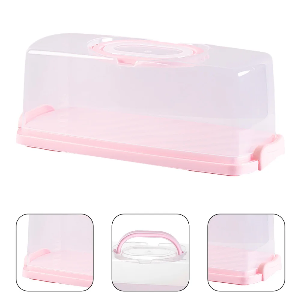 Portable Plastic Bread Box Baking Cake Box Toast Bread Wrapping Box Container with Handle Durable and Easy to Carry Pink Color