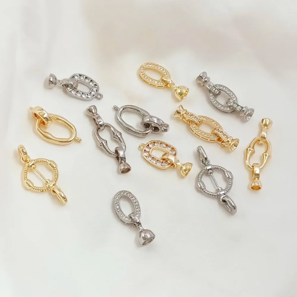 

14K Gold-plated White K Micro-inlaid Zircon Finish Clasp, Pearl Link Clasp, DIY Handmade Bracelet Necklace Clasp