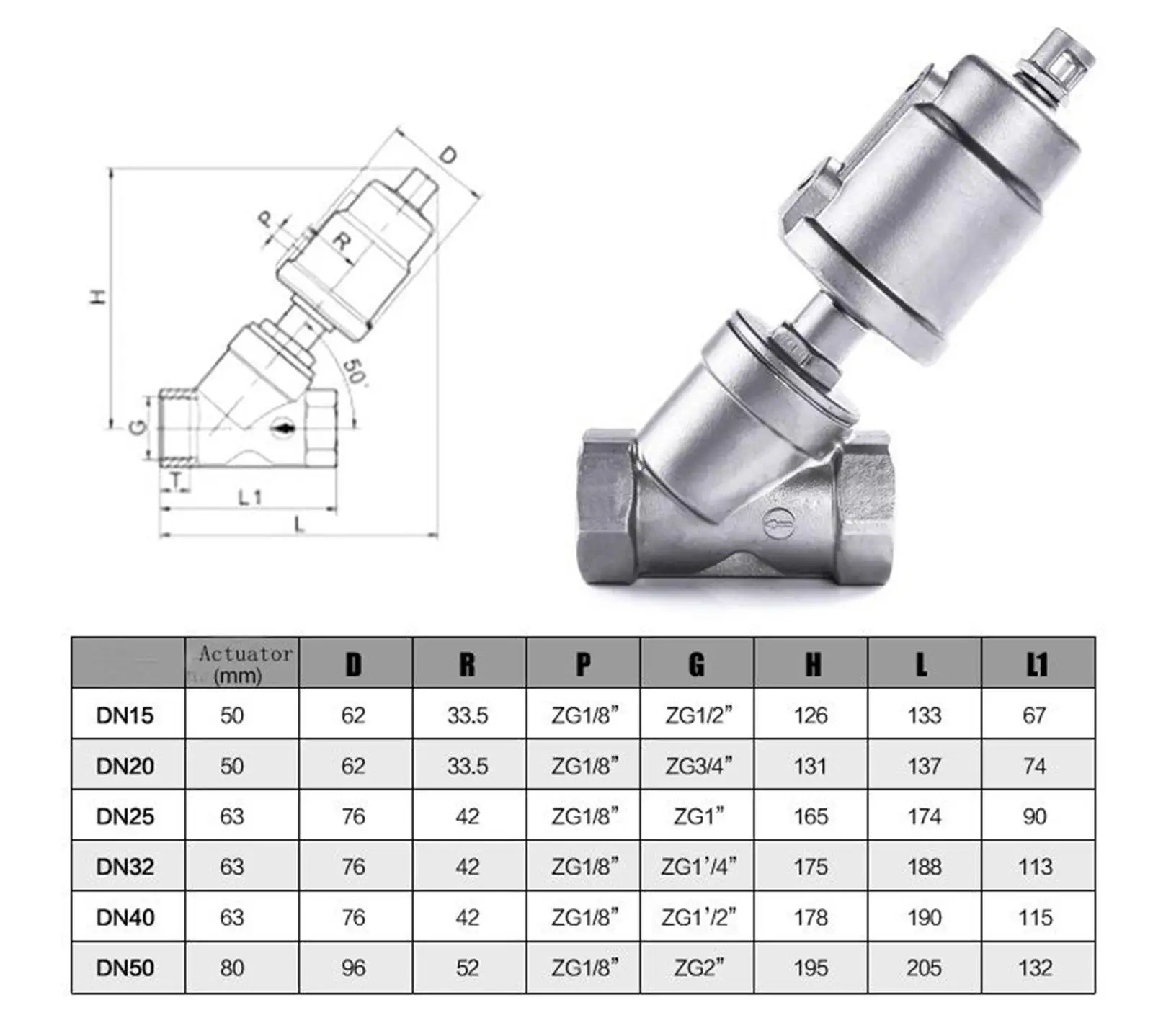 Pneumatic Angle Seat Valve, 1/2