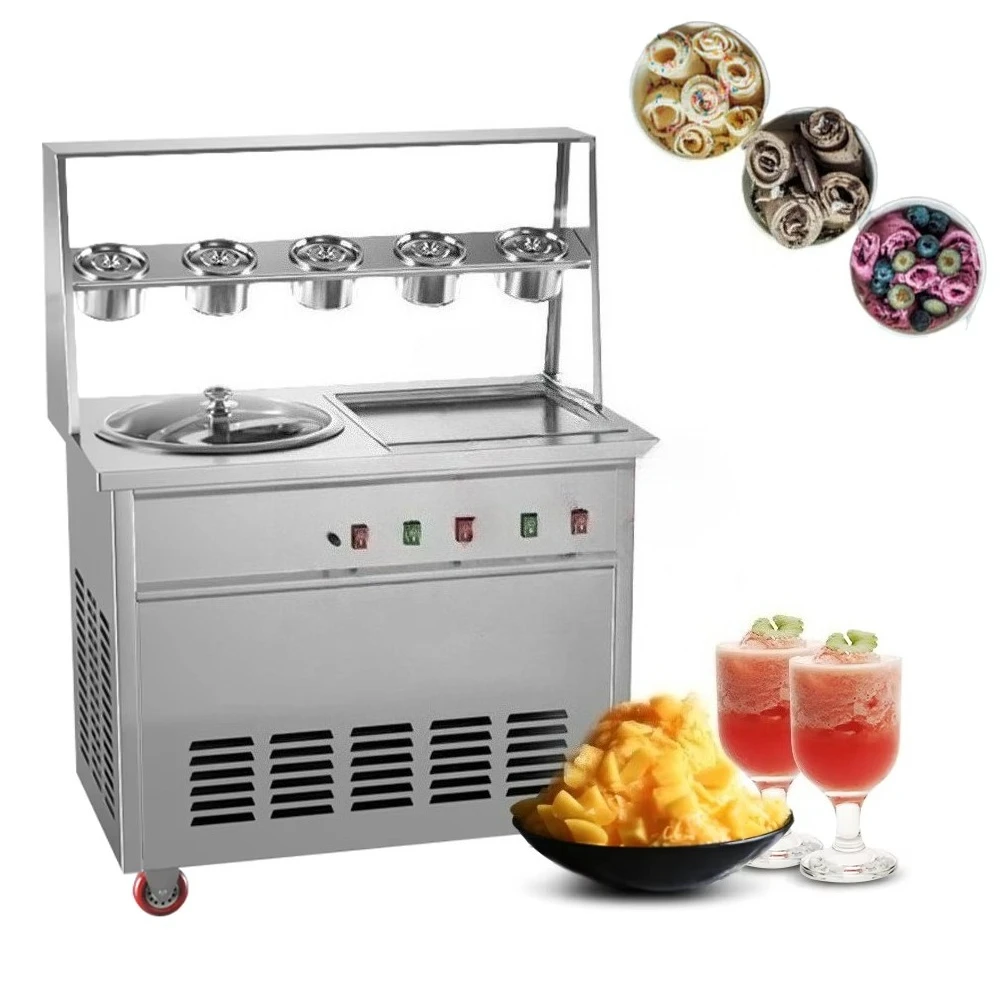 

1800W Portable Fried Ice Cream Machine Single Square Pan Cooking Double Pan Ice Cream Roll Machine