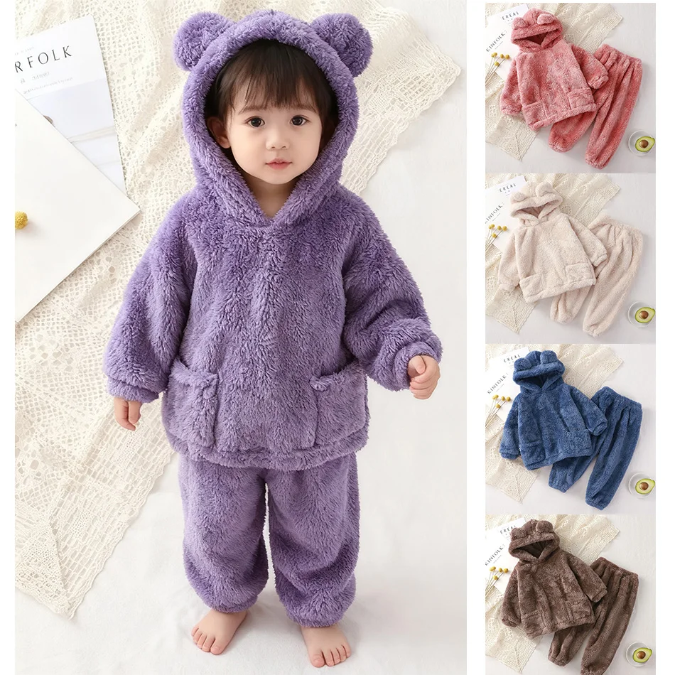 

Детский фланелевой пижамный комплект, зимняя домашняя одежда с рисунком медведя, одежда для сна с длинными рукавами, милая одежда для дома, уличная одежда для маленьких мальчиков и девочек, 5 цветов