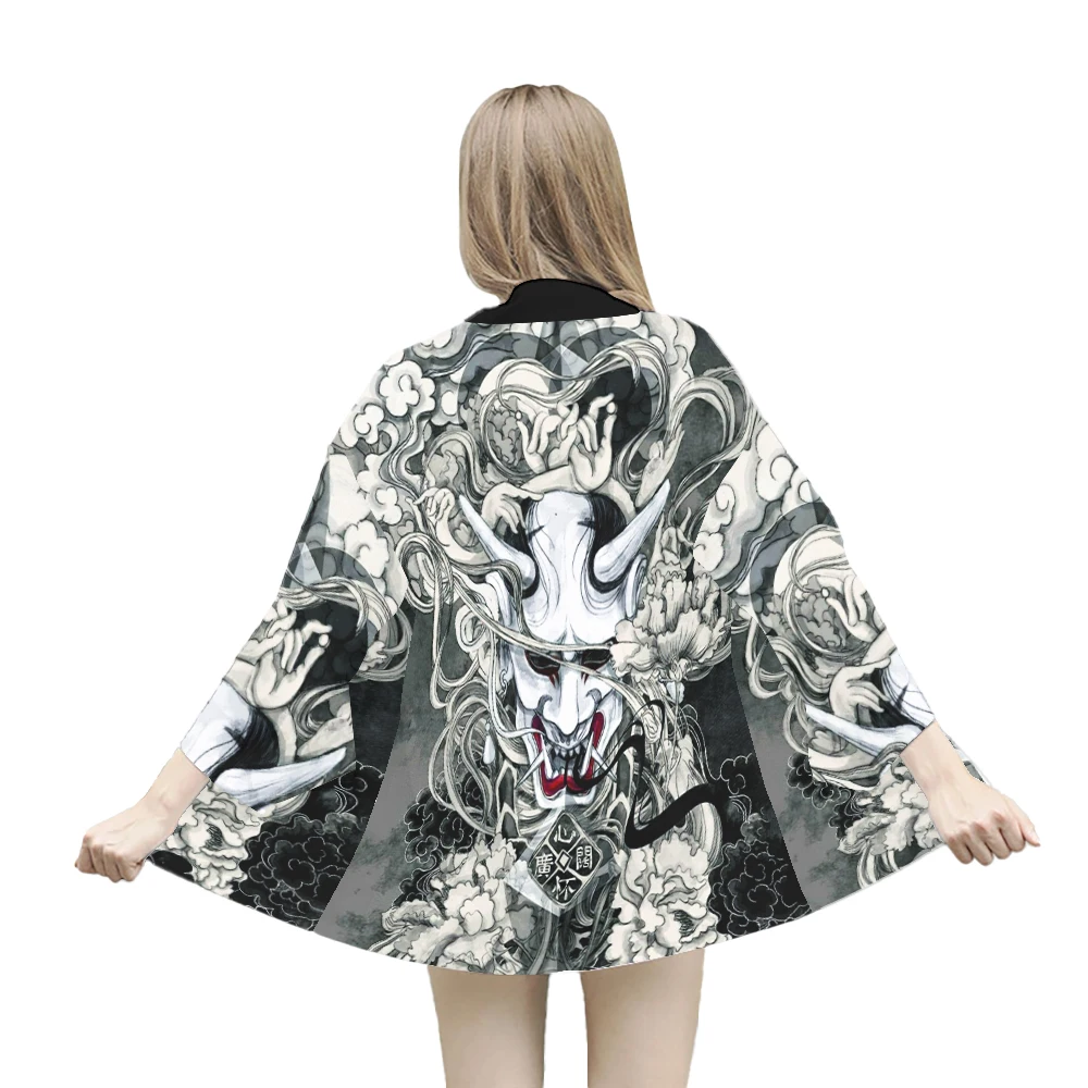 سترة كيمونو مطبوعة على شكل شيطان ياباني قميص هاوري تقليدي للنساء والرجال ملابس تنكرية يابانية أنيمي يوكاتا ملابس الشارع الشهير