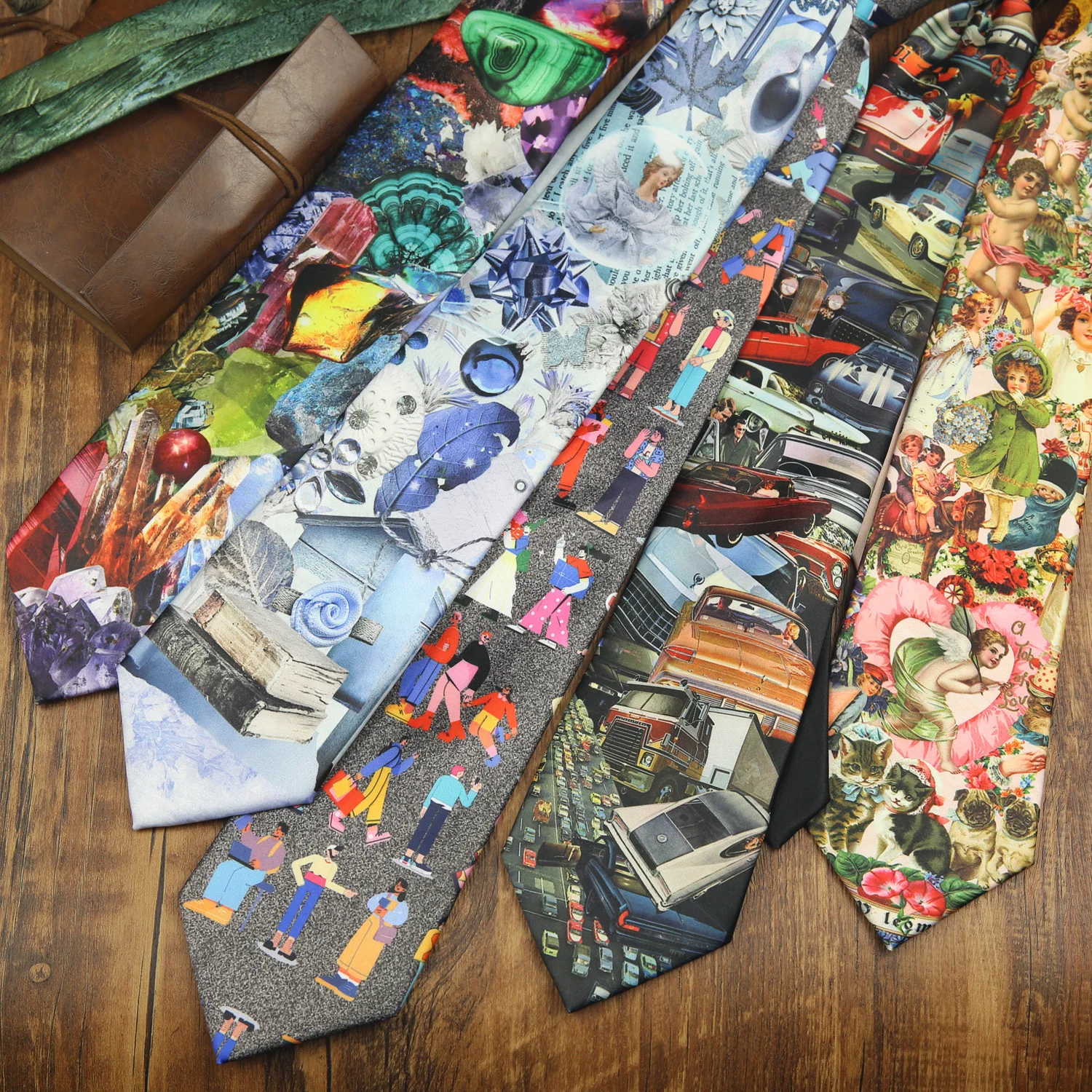 새로운 고급스러운 독창적인 디자인 넥타이 8cm 폭 실키 넥타이 남성용 고양이 팬더 프린트 넥타이 캐주얼 데일리 셔츠 정장 액세서리