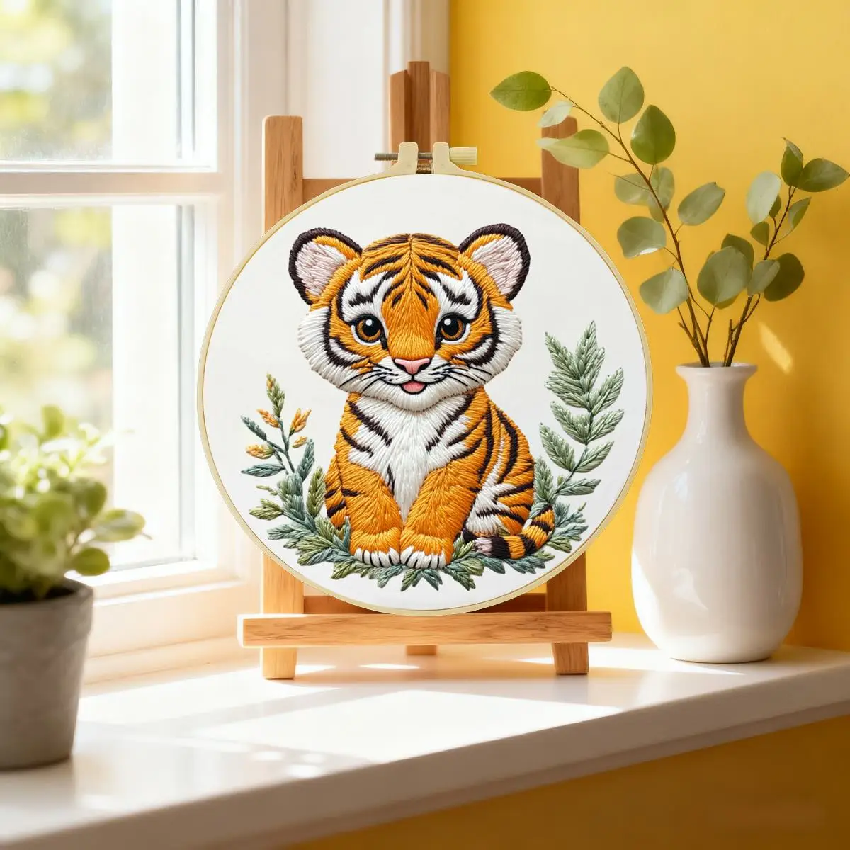 1 Stück 20X20CM/15X15CM 7,87/6,3 Zoll Stickerei-Starter-Kit DIY-Kit DIY-Stickerei-Set für Anfänger Tiger – Detail 1