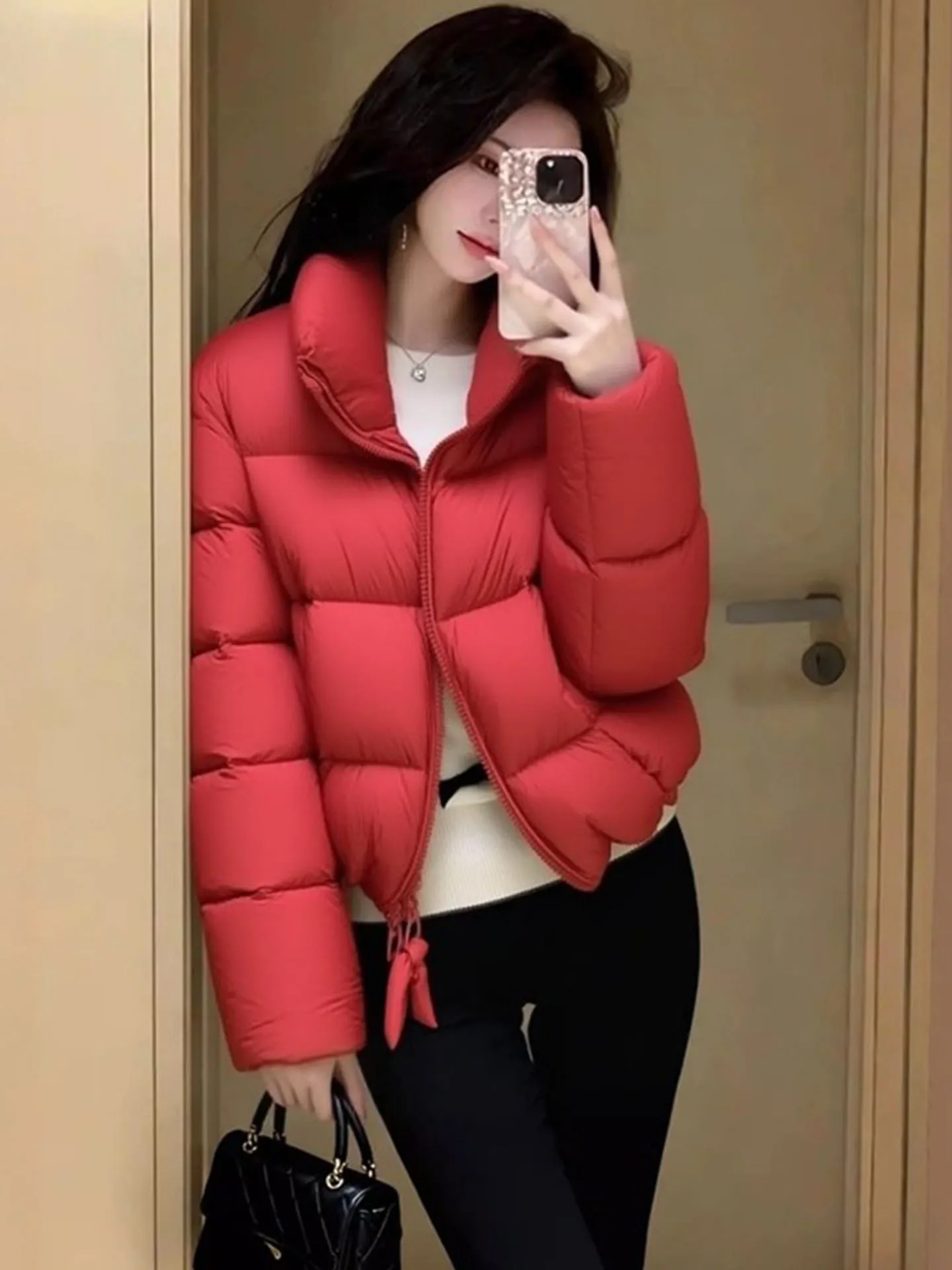 Red Puffer Jaet ort Thiened Colletto alla coreana Cappotto invernale caldo e accogliente in piumino per le donne Pendolarismo Sle Vestibilità regolare Bianco Du...