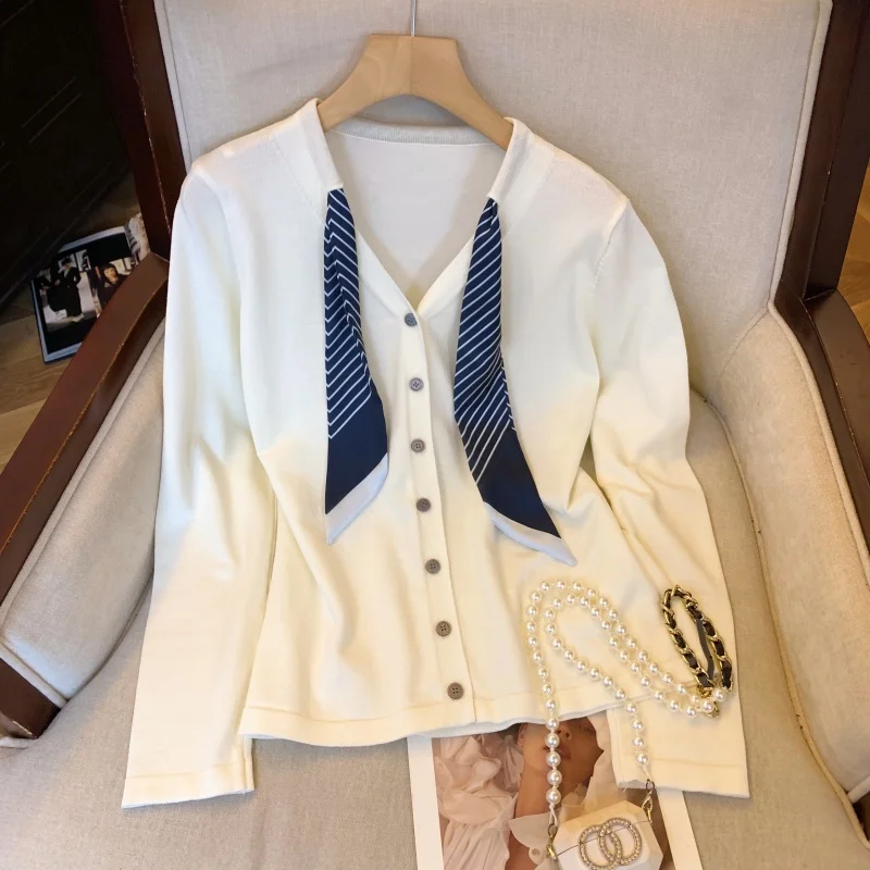

Sweet Knitted Open Cardigan Women's Early Autumn New Design Sensation Scarf Slimming Sweater Jaet Top