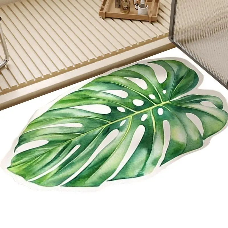 Bath Mats For Bathroom Door Mats Area Rug Green Leaves Diatom Mud Bath Mat Absorbent Shower Mat Non-Slip Bathroom Rug Mat