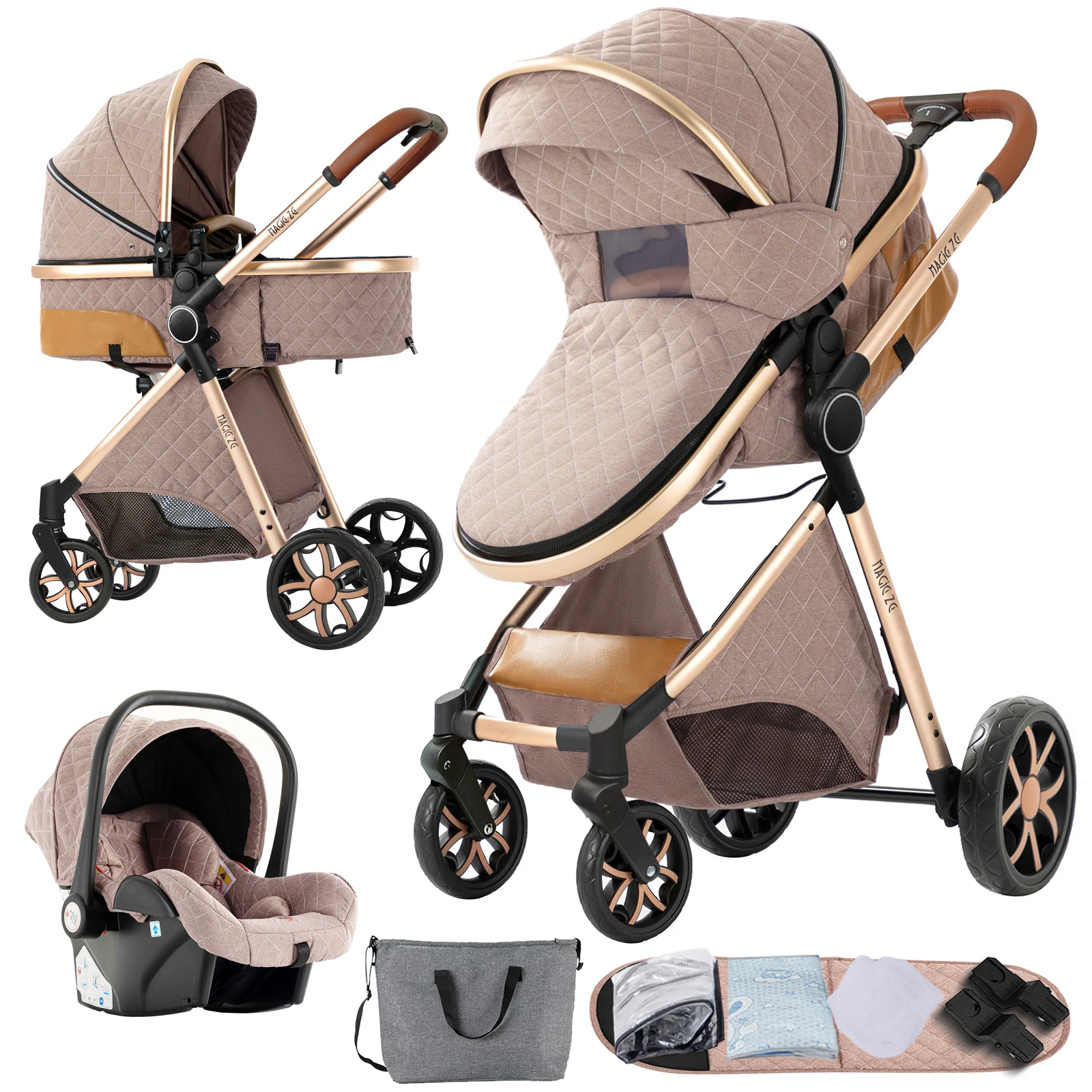Luxe 3-in-1 kinderwagen reissysteem met autostoel Babykinderwagen Veilige kinderwagen Gladde wielen Comfortabele rit Winter