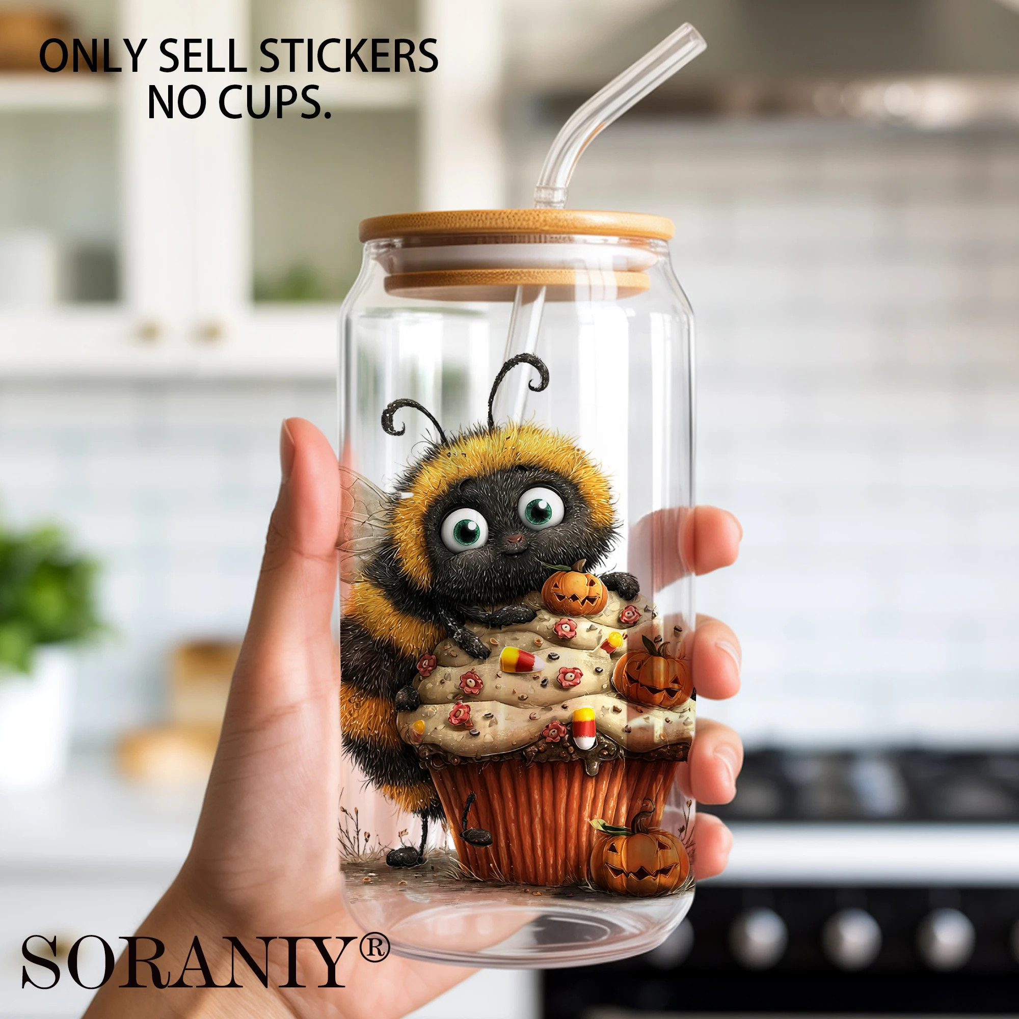 UV DTF 16OZ DIY Transfer Stickers - 5 Pieces/Set Halloween Fuzzy Bee Camping Life Theme - view 5