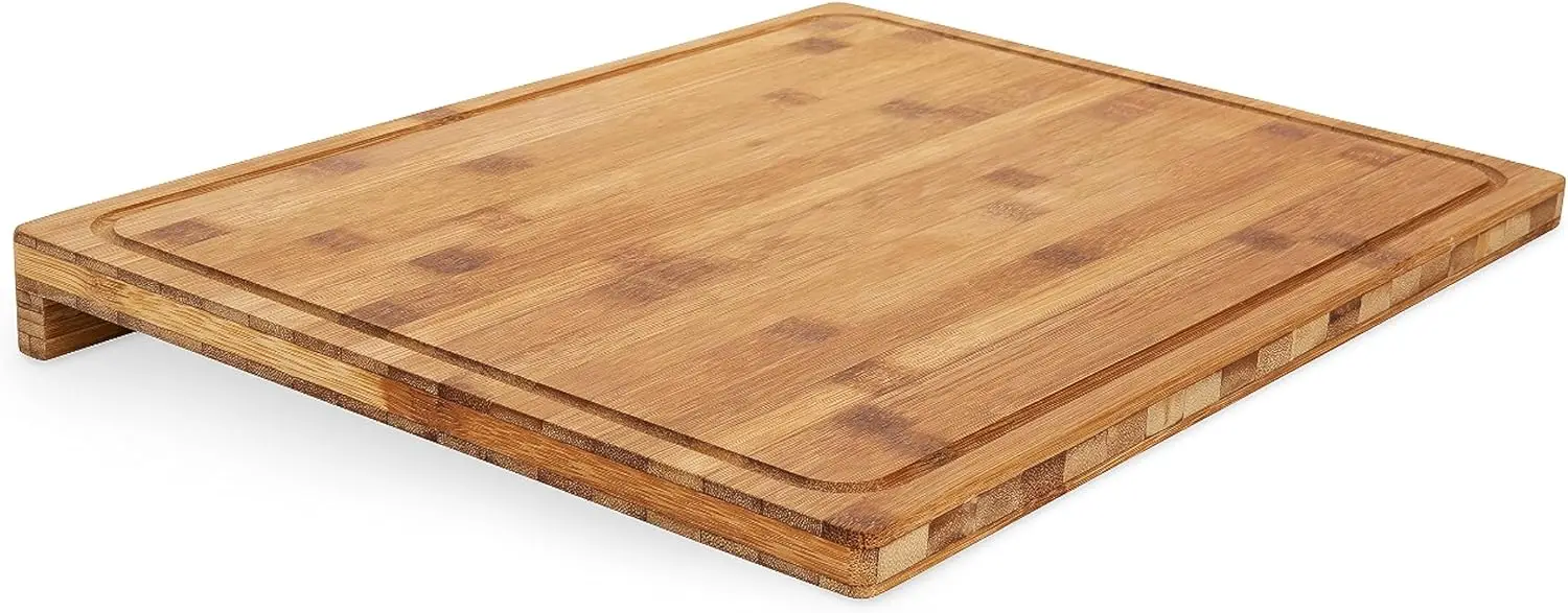 

Bamboo Cutting Board with Counter Edge, 18x14 Inches for Vegetables Fruits Meats Cheeses, Brown