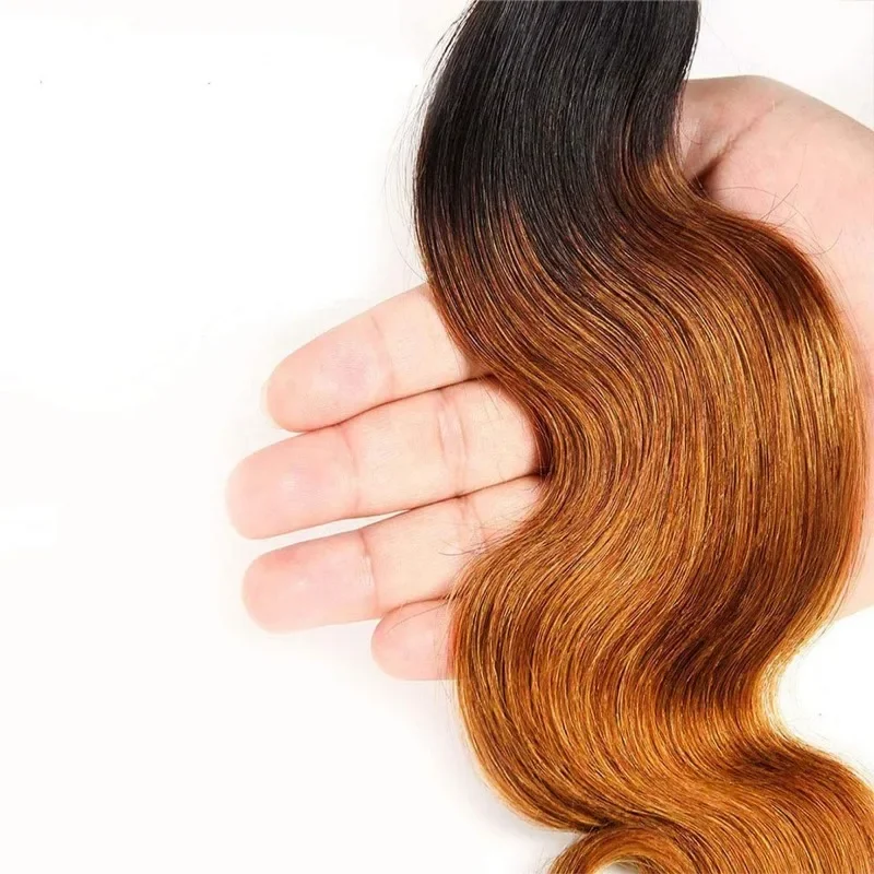 Extensão brasileira do cabelo humano da virgem para mulheres negras, pacotes marrom do ombre, onda do corpo, 100% real, 100g pelo PC, 1B30