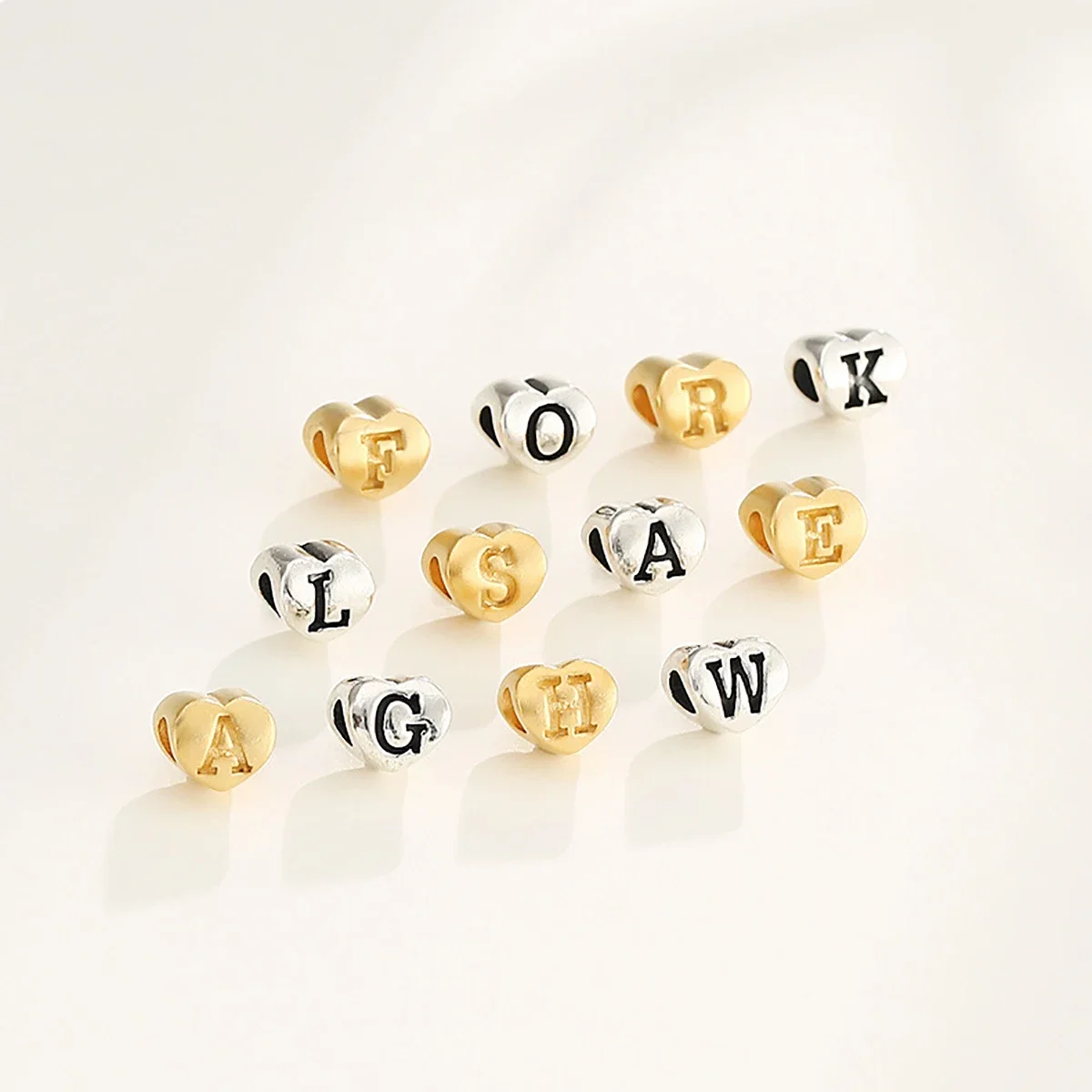 925 Sterling Silver Thai Silver Heart-shaped Letter Spacer Beads DIY Bracelet Necklace Jewelry Making Accessory