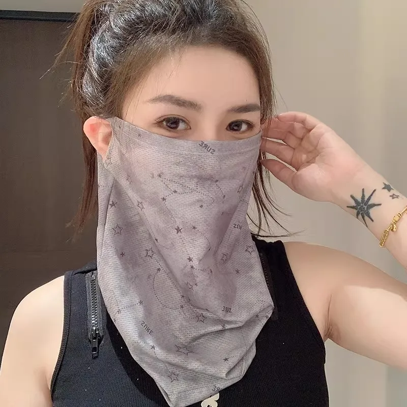 Sunscreen Veil Sunshade Full Face Neck Protector Women Mask Cycling Driving Mask Ice Silk Scarf Outdoor Sports Breathable