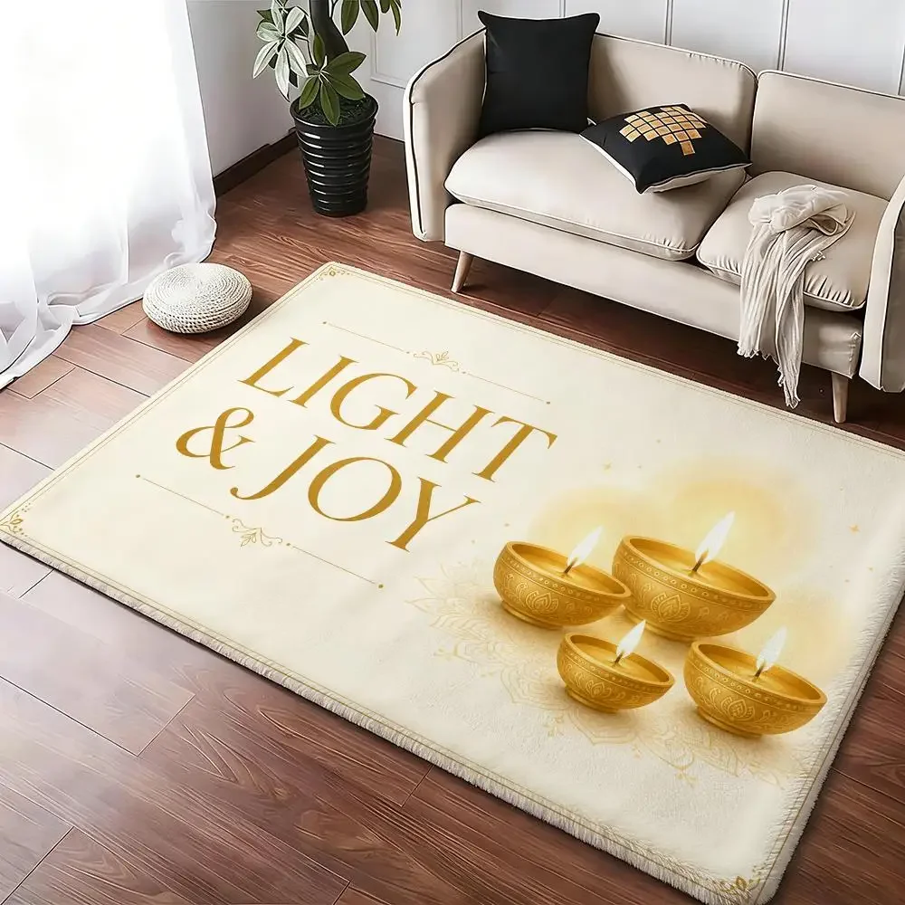 Diya Lamp Festival of Lights Decor Floor Mat Soft Thickened Absorbent Non-Slip Bedroom Living Room Door Mat Home Flannel Rugs