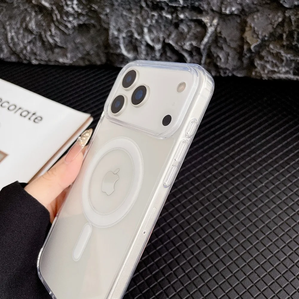 Transparent Original Magnetic Phone Case for iPhone 17 16 15 14 Plus 13 12 mini 11 Pro XS Max XR for Magsafe Acrylic Clear Cover