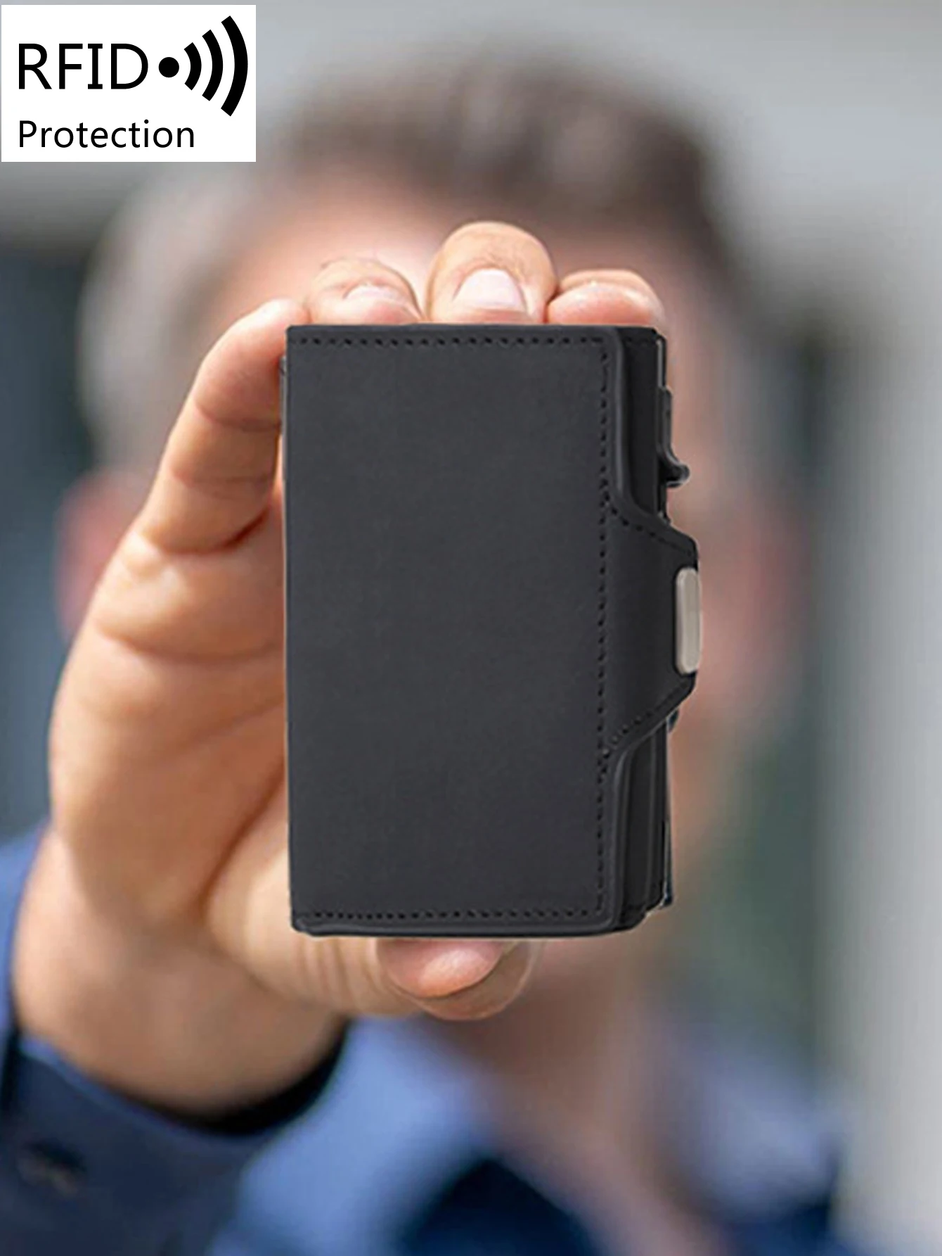 RFID Herren-Geldbörse, Kreditkartenetui, Mini-Geldbörse aus PU-Leder, automatischer Pop-up-Multifunktions-Bankkartenhalter
