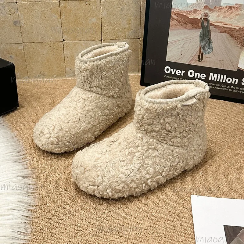 الكورية نمط المرأة فروي أحذية بوت قصيرة نعل مسطح أفخم اصطف شتاء دافئ الكاحل الجوارب حذاء مريح للنساء الانزلاق على بوتاس