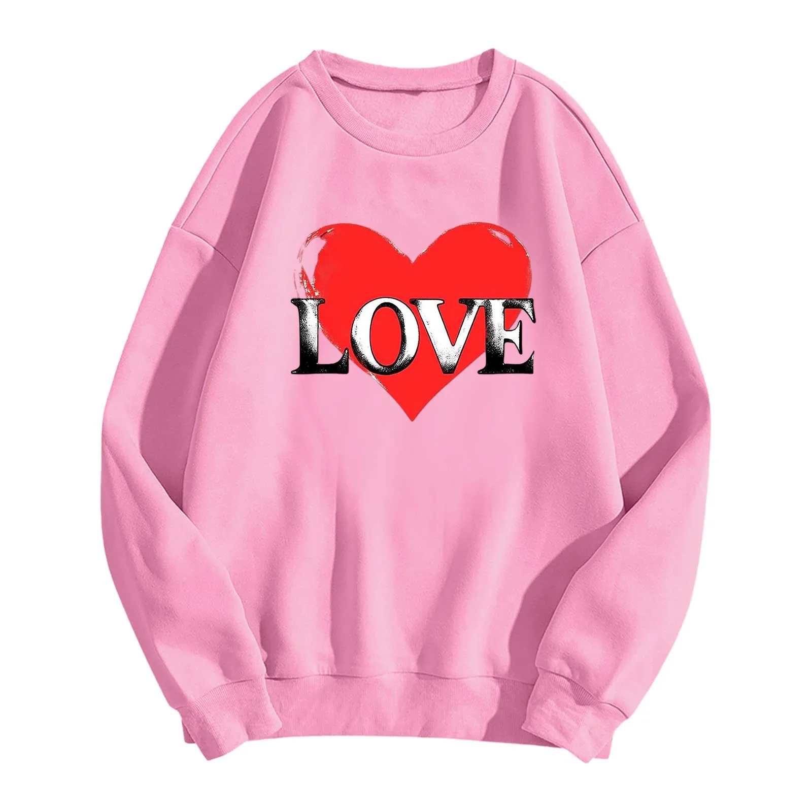 LOVE Heart-Print Hoodie Valentine's Day Gift For Women Long-Sleeved Loose Pullovers Tops Fashion Casual Women's Hoodies