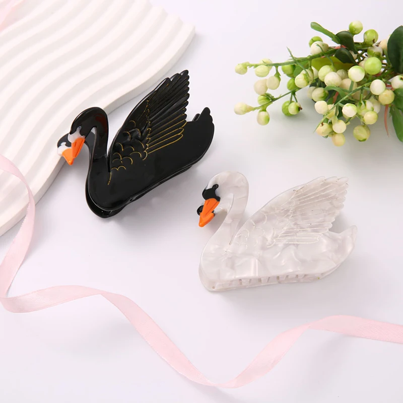 New Creative Design 8.4CM Beautiful Swan Hair Clip Claw High Quality Acetic Acid Shark Clip For Temperament Girls