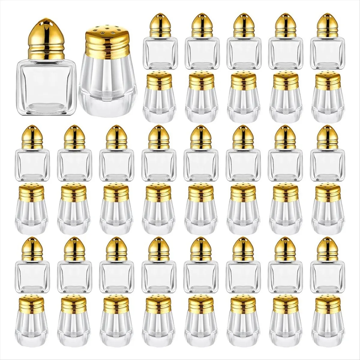 ABZF 2026 Mini Salt & Pepper Shakers Clear Seasonings Shakers Tiny Spice Shakers Transparent Seasoning Shakers Gold