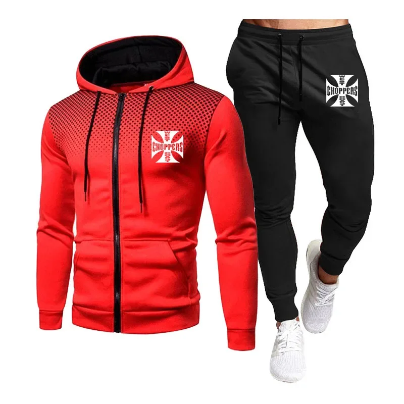 West Coast Chopper Logo Animation Print High Quality Sports Pants + Jacket Suit New Cotton Trend Men\'s Hooded Jacket Set