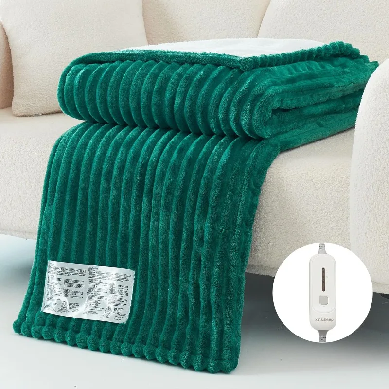 Heated Throw Blanket Flannel Sherpa Electric Blanket, Reversible Heating Blanket with 3 Heating Levels & 4 Hours Auto Off