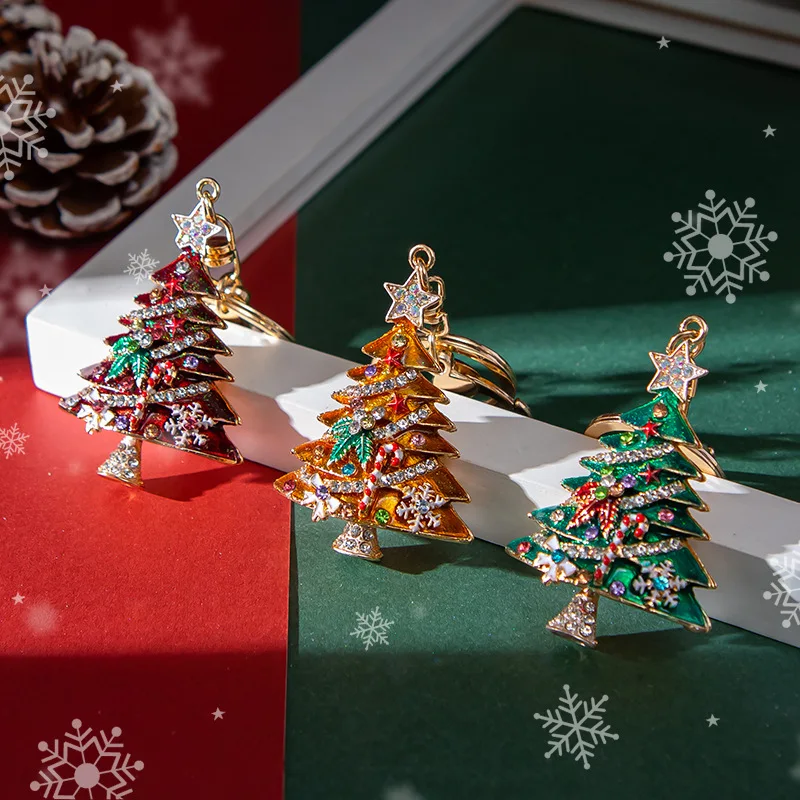 

Rhinestone Christmas Tree Key Chain Pendant Jesus' Day Garden Decoration Outdoor Car Hanging Ornament decoration chambre bebe