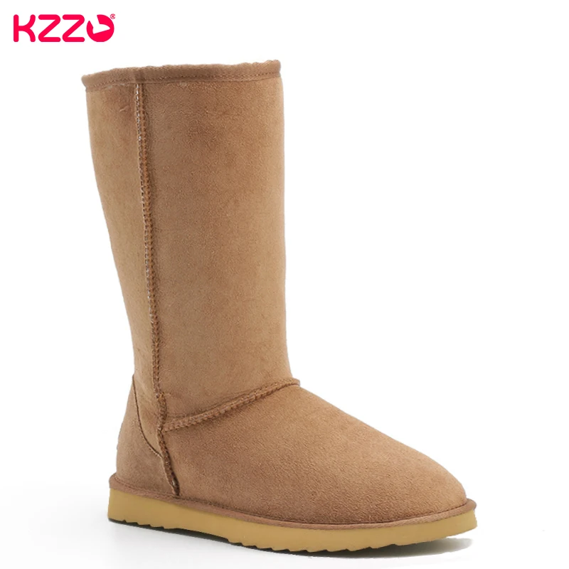 KZZO 100% Natural Wool Genuine Leather Knee-High Boots For Women Australia Classic Keep Warm Winter Outdoor Snow Boots Non-slip