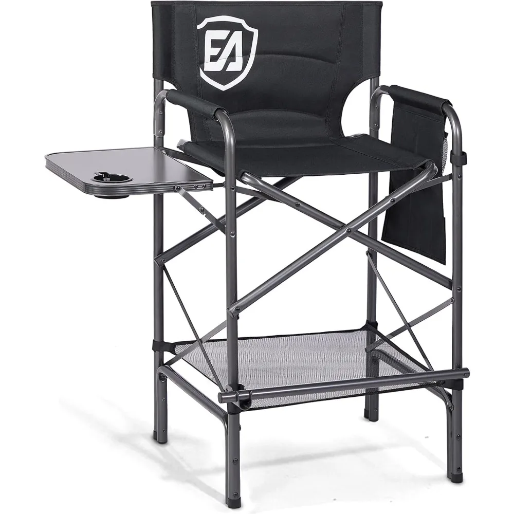 Height Directors Chair for Makeup Artist with Side Table Easy Get in Out for Elderly Tall Camping Chair Supports 350lbs Black