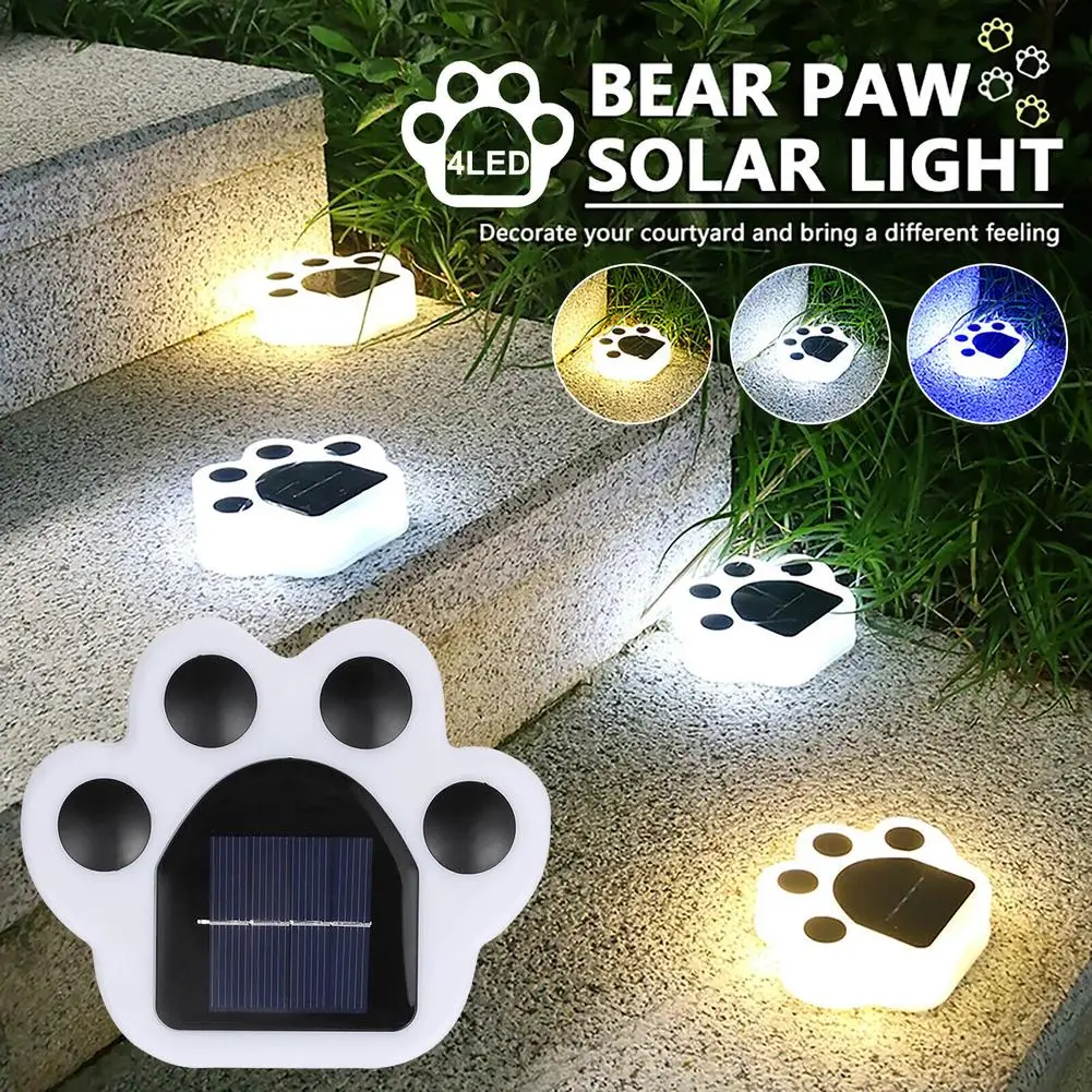 

Solar Ground Lights Bear Paw Shape Led Outdoor Garden Landscape Floor Lamp Lawn Decoration Windproof Snowproof