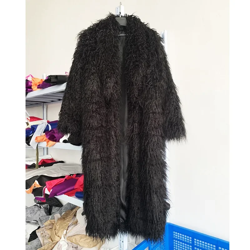 ผู้หญิงเลียนแบบแกะ Faux FUR ยาวเสื้อสเวตเตอร์ถักความร้อนหลวม SLIM FIT Plush Coats เสื้อแจ็คเก็ตหญิงฤดูใบไม้ร่วงฤดูหนาว Furry ...