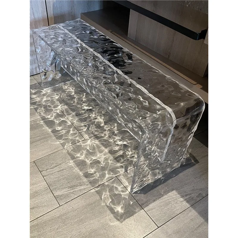 Tabouret à langer simple en acrylique, tabouret long transparent avec ondulations d'eau