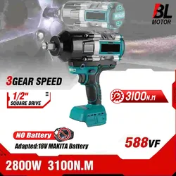 3100N.M High Torque Brushless Electric Impact Wrench Super Power Screwdriver Cordless Wrench Power Tools for Makita 18V Battery