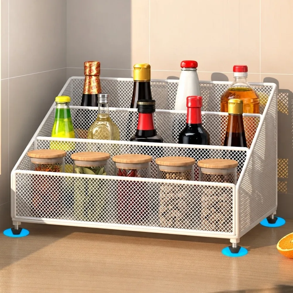 Multi-Functional Kitchen Seasoning Storage Rack Divided Sections Adjustable Leveling Feet Kitchen Organizer Rack